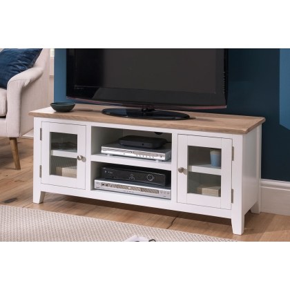Chester Oak Painted White - Large TV Unit 120cm Wide| F&B All White Chester Oak Painted White - Large TV Unit 120cm Wide| F&B All White