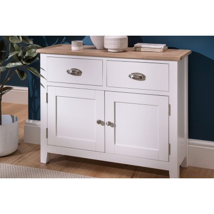 Chester Oak Painted White - Small 2 Door Sideboard 95cm Wide| F&B All White Chester Oak Painted White - Small 2 Door Sideboard 95cm Wide| F&B All White