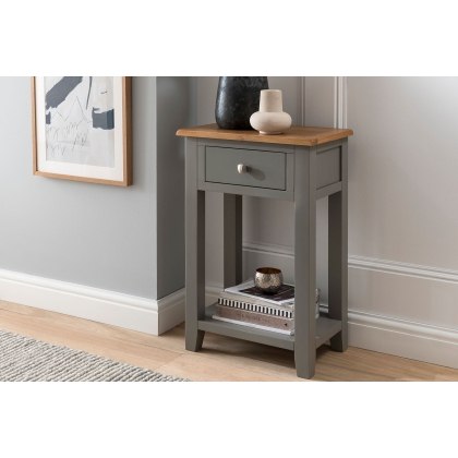 Chester Oak Painted Grey - 1 Drawer Console Table 50cm Wide| Moles Breath Grey Chester Oak Painted Grey - 1 Drawer Console Table 50cm Wide| Moles Breath Grey