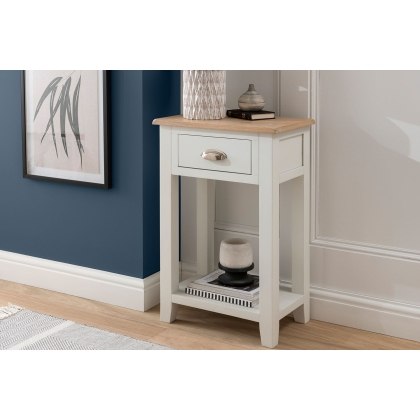 Chester Oak Painted White - 1 Drawer Console Table 50cm Wide| F&B All White Chester Oak Painted White - 1 Drawer Console Table 50cm Wide| F&B All White