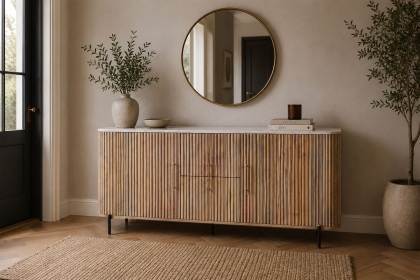 Reed Mango Wood & Marble Wide Sideboard Reed Mango Wood & Marble Wide Sideboard
