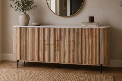 Reed Mango Wood & Marble Wide Sideboard Reed Mango Wood & Marble Wide Sideboard