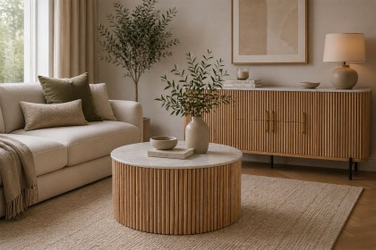 Reed Mango Wood & Marble Coffee Table Reed Mango Wood & Marble Coffee Table