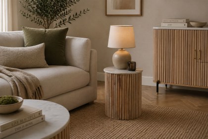 Reed Mango Wood & Marble Lamp Table Reed Mango Wood & Marble Lamp Table
