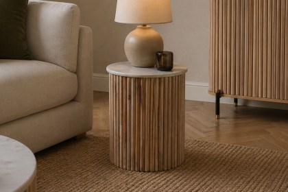 Reed Mango Wood & Marble Lamp Table Reed Mango Wood & Marble Lamp Table