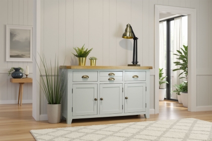 Cotswold Grey Painted Oak Large 3 Door Sideboard 137cm Wide Cotswold Grey Painted Oak Large 3 Door Sideboard 137cm Wide