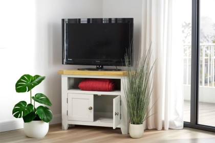 Cotswold Grey Painted Oak Corner TV Stand Cotswold Grey Painted Oak Corner TV Stand
