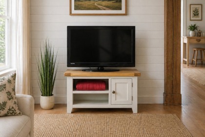 Cotswold Grey Painted Oak Small TV Stand 91cm Wide Cotswold Grey Painted Oak Small TV Stand 91cm Wide