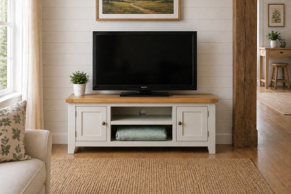 Cotswold Grey Painted Oak Large TV Stand 120cm Wide Cotswold Grey Painted Oak Large TV Stand 120cm Wide