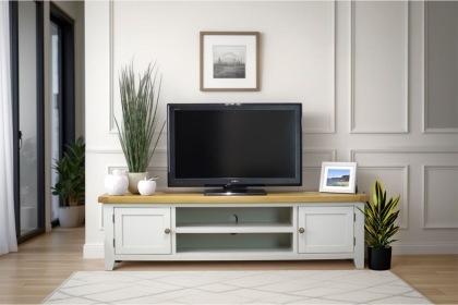 Cotswold Grey Painted Oak Extra Large TV Stand 180cm Wide Cotswold Grey Painted Oak Extra Large TV Stand 180cm Wide