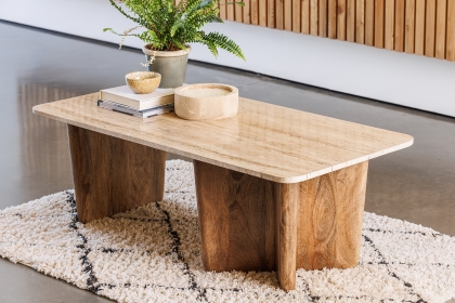 Eden Mango Wood Coffee Table with Travertine Tops Eden Mango Wood Coffee Table with Travertine Tops