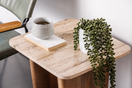 Eden Mango Wood Lamp Table with Travertine Tops Eden Mango Wood Lamp Table with Travertine Tops