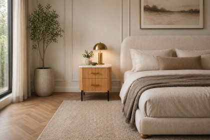 Reed Mango Wood & Marble 2 Drawer Bedside Table Reed Mango Wood & Marble 2 Drawer Bedside Table