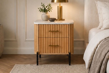 Reed Mango Wood & Marble 2 Drawer Bedside Table Reed Mango Wood & Marble 2 Drawer Bedside Table