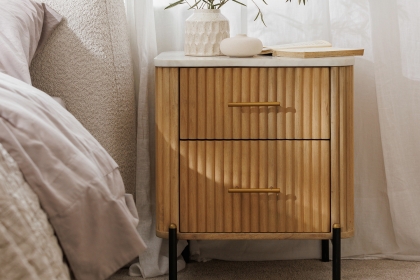 Reed Mango Wood & Marble 2 Drawer Bedside Table Reed Mango Wood & Marble 2 Drawer Bedside Table