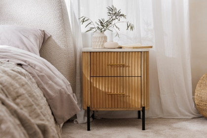 Reed Mango Wood & Marble 2 Drawer Bedside Table Reed Mango Wood & Marble 2 Drawer Bedside Table