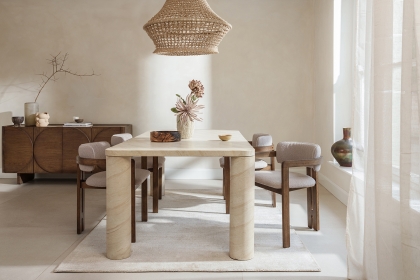 Ida Travertine Stone 150cm Dining Table with Cylindrical Legs Ida Travertine Stone 150cm Dining Table with Cylindrical Legs