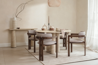Ida Travertine Stone 120cm Round Dining Table with Cylindrical Legs Ida Travertine Stone 120cm Round Dining Table with Cylindrical Legs