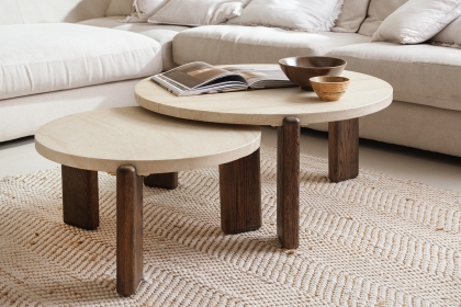 Ida Large Nesting Coffee Table with Travertine Stone Top Ida Large Nesting Coffee Table with Travertine Stone Top
