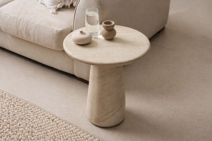 Ida Travertine Stone Lamp Table with Cylindrical Base Ida Travertine Stone Lamp Table with Cylindrical Base