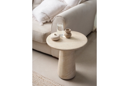 Ida Travertine Stone Lamp Table with Cylindrical Base Ida Travertine Stone Lamp Table with Cylindrical Base