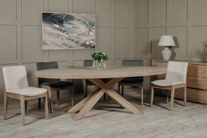 Feltz Smoked Oak 235cm Oval Dining Table Set with 6 Chairs Feltz Smoked Oak 235cm Oval Dining Table Set with 6 Chairs