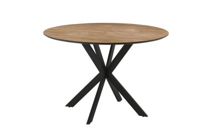 Sadie Industrial 110cm Round Dining Table in Oak Finish Sadie Industrial 110cm Round Dining Table in Oak Finish
