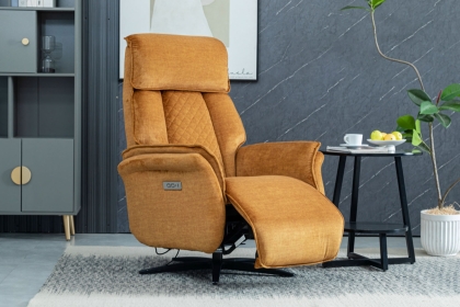 Evo Soft Touch Fabric 360 Swivel Dual Motor Electric Recliner Chair in Amber Evo Soft Touch Fabric 360 Swivel Dual Motor Electric Recliner Chair in Amber