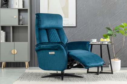 Evo Soft Touch Fabric 360 Swivel Dual Motor Electric Recliner Chair in Ocean Blue Evo Soft Touch Fabric 360 Swivel Dual Motor Electric Recliner Chair in Ocean Blue