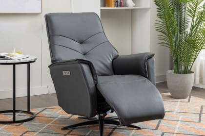 Nico Leather 360 Swivel Dual Motor Electric Recliner Chair in Anthracite Grey Nico Leather 360 Swivel Dual Motor Electric Recliner Chair in Anthracite Grey