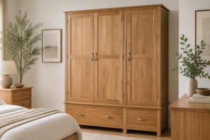 Devon Solid Oak Triple Wardrobe Devon Solid Oak Triple Wardrobe