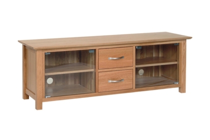 Moda 100% Solid Oak Large TV Unit with Glass Doors Moda 100% Solid Oak Large TV Unit with Glass Doors