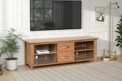 Moda 100% Solid Oak Large TV Unit with Glass Doors Moda 100% Solid Oak Large TV Unit with Glass Doors