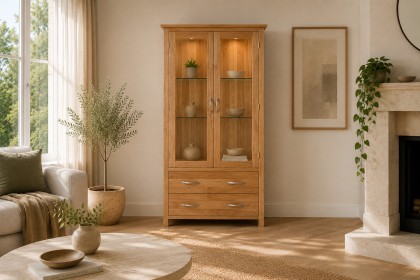 Devon 100% Solid Oak Glass Display Cabinet Devon 100% Solid Oak Glass Display Cabinet