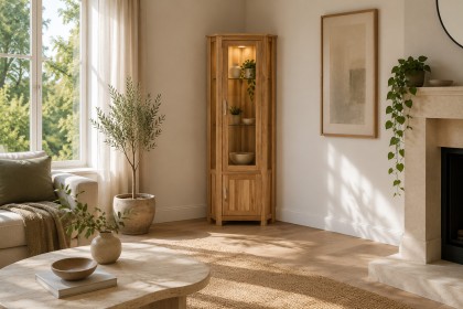 Devon 100% Solid Oak Corner Display Cabinet Devon 100% Solid Oak Corner Display Cabinet