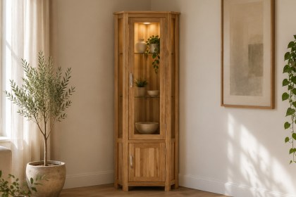 Devon 100% Solid Oak Corner Display Cabinet Devon 100% Solid Oak Corner Display Cabinet