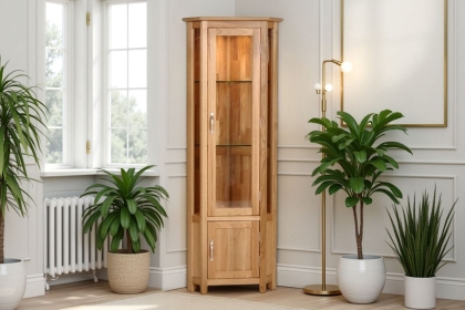 Moda 100% Solid Oak Corner Display Cabinet Moda 100% Solid Oak Corner Display Cabinet