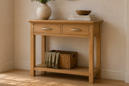 Devon 100% Solid Oak Console Table 2 Drawer Devon 100% Solid Oak Console Table 2 Drawer