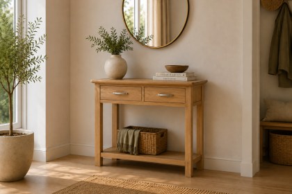 Devon 100% Solid Oak Console Table 2 Drawer Devon 100% Solid Oak Console Table 2 Drawer