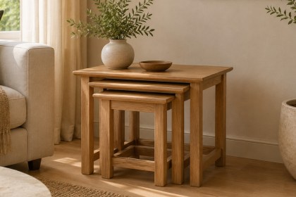 Devon 100% Solid Oak Nest Of Tables Devon 100% Solid Oak Nest Of Tables