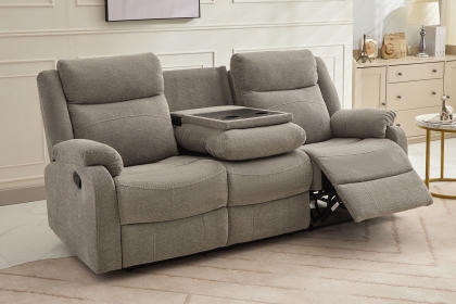 Ellena Light Grey 3 Seater Recliner Sofa with Table