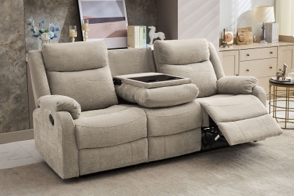 Ellena Oatmeal 3 Seater Recliner Sofa with Table