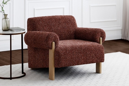 Arlow Chunky Fabric Chair with Rounded Arms and Wooden Legs