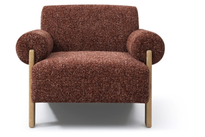 Arlow Chunky Fabric Chair with Rounded Arms and Wooden Legs