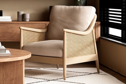 Winnersh Rattan and Solid Ash Wood Chair with Natural Linen Seats