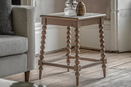 Gallery Direct Artisan Limewash Oak Side Table with Bobbin Detail Gallery Direct Artisan Limewash Oak Side Table with Bobbin Detail