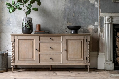Gallery Direct Artisan Limewash Oak Large Sideboard with Bobbin Detail Gallery Direct Artisan Limewash Oak Large Sideboard with Bobbin Detail
