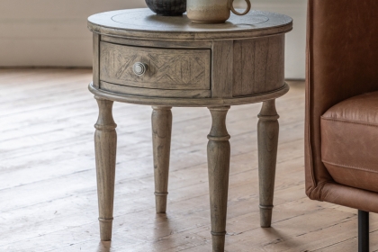 Gallery Direct Mustique French Colonial Round 1 Drawer Side Table Gallery Direct Mustique French Colonial Round 1 Drawer Side Table