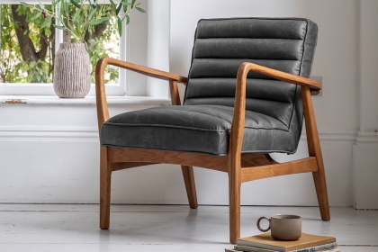 Gallery Direct Datsun Antique Ebony Leather Armchair