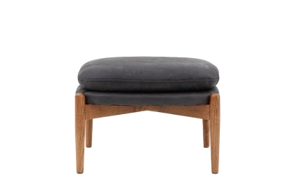 Gallery Direct Datsun Antique Ebony Leather Footstool